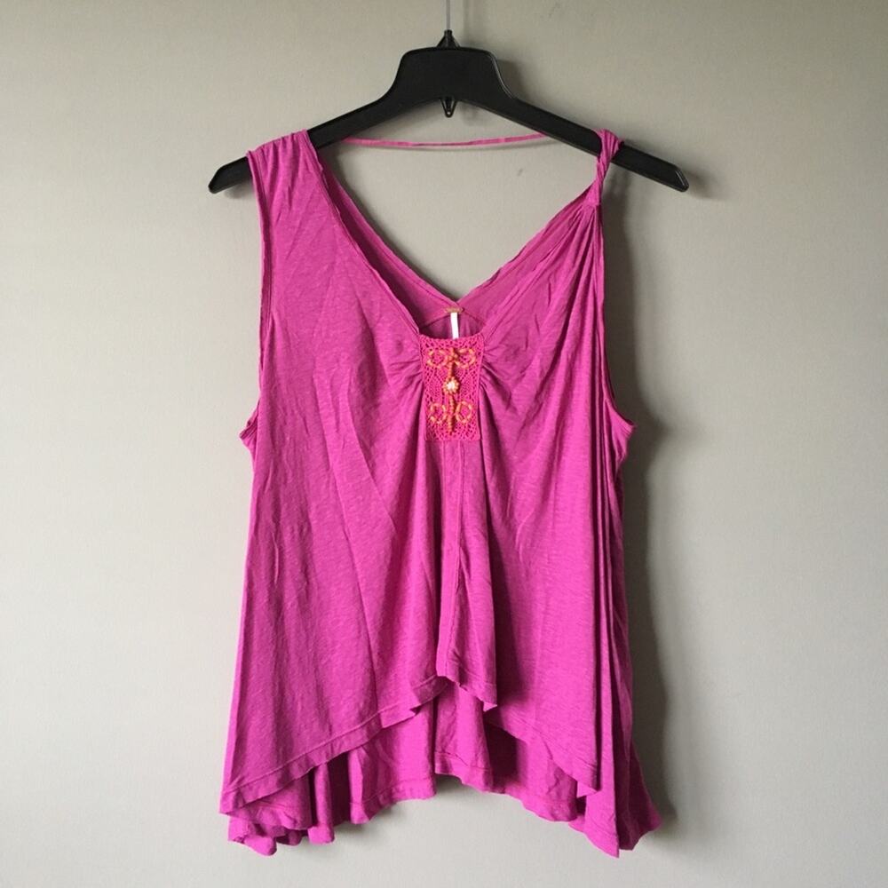 Free People Shirt Medium New Vibes Tank Embroidered Blouse Rayon Linen V Neck